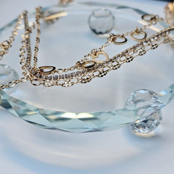 Windsor ✦ Lover Heart Charm Choker Set ✦ Four-Pack Gold-Tone Rhinestone Details - Picture 2 of 4